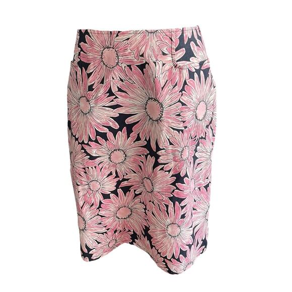 Talbots Dresses & Skirts - Talbots Vintage Floral Pencil Denim Skirt Womens Sz 10 Stretch Cotton Pink